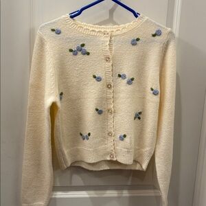 NWT Jessica Simpson Cream Cardigan with Blue Floral Embroidery - S